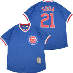 Chicago Cubs #21 Sammy Sosa Blue Pullover Throwback Authentic Stitched MLB Jersey