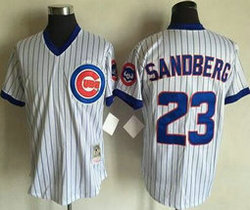 Chicago Cubs #23 Ryne Sandberg White(Blue Strip) Throwback Authentic Stitched MLB jersey
