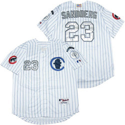 Chicago Cubs #23 Ryne Sandberg White blue stripe Throwback Authentic Stitched MLB jersey