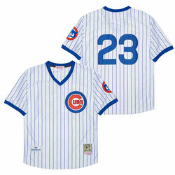 Chicago Cubs #23 Ryne Sandberg White stripe 1987 Throwback Authentic Stitched MLB jersey