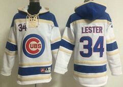 Chicago Cubs #34 Jon Lester White Sawyer Hooded Sweatshirt Baseball Hoodie
