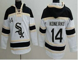 Chicago White Sox #14 Paul Konerko White Sawyer Hooded Sweatshirt Baseball Hoodie