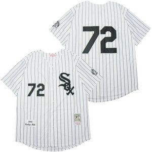 Chicago White Sox #72 Carlton Fisk White Black stripe 1993 Thorwback Authentic Stitched MLB Jersey