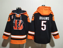 Cincinnati Bengals #5 Tee Higgins Black All Stitched Hooded Sweatshirt