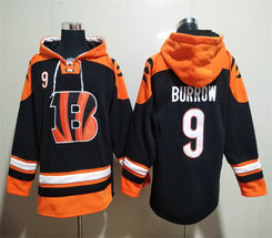 Cincinnati Bengals #9 Joe Burrow Black NFL Stitched Hoodies