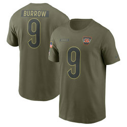 Cincinnati Bengals #9 Joe Burrow Olive 2025 Salute To Service T-Shirt