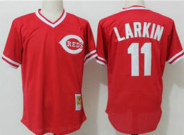 Cincinnati Reds #11 Barry Larkin Red Mesh Throwback Authentic Stitched MLB Jersey