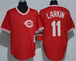 Cincinnati Reds #11 Barry Larkin Red Pollover Throwback Authentic Stitched MLB Jersey