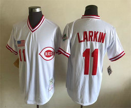Cincinnati Reds #11 Barry Larkin White Pollover Throwback Authentic Stitched MLB Jersey