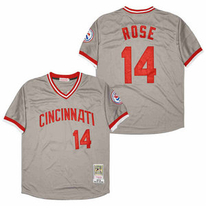 Cincinnati Reds #14 Pete Rose Gray 1976 Pollover Throwback Authentic Stitched MLB Jersey