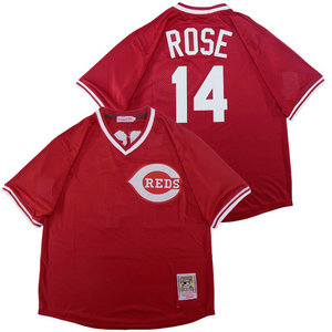 Cincinnati Reds #14 Pete Rose Red BP Pullover Throwback Authentic Stitched MLB Jersey