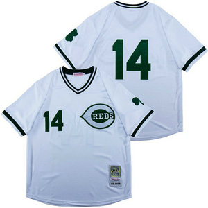 Cincinnati Reds #14 Pete Rose White Green number Pullover Throwback Authentic Stitched MLB Jersey