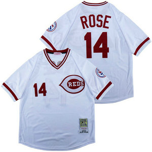 Cincinnati Reds #14 Pete Rose White Pullover Throwback Authentic Stitched MLB Jersey