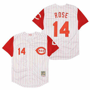 Cincinnati Reds #14 Pete Rose White Red stripe Red sleeve Throwback Authentic Stitched MLB Jersey