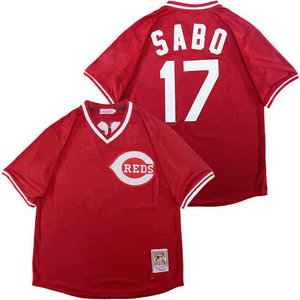 Cincinnati Reds #17 Chris Sabo Red Pollover Throwback Authentic Stitched MLB Jersey