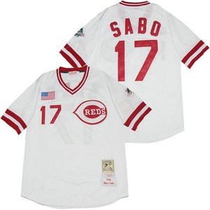 Cincinnati Reds #17 Chris Sabo White Pullover Throwback Authentic Stitched MLB Jersey