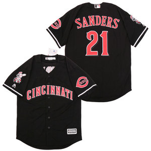 Cincinnati Reds #21 Reggie Sanders Black Game Authentic Stitched MLB jersey