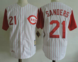Cincinnati Reds #21 Reggie Sanders White Red sleeves Throwback Authentic Stitched MLB Jersey