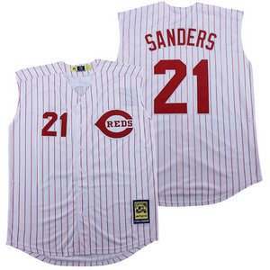 Cincinnati Reds #21 Reggie Sanders White Red stripe short sleeve Throwback Authentic Stitched MLB Jersey