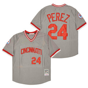 Cincinnati Reds #24 Tony Perez Gray 1976 Pollover Throwback Authentic Stitched MLB Jersey
