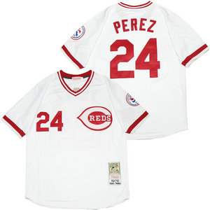 Cincinnati Reds #24 Tony Perez White Pollover Throwback Authentic Stitched MLB Jersey