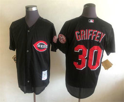 Cincinnati Reds #30 Ken Griffey Black Throwback Authentic Stitched MLB Jersey