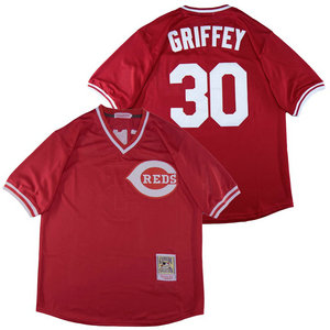 Cincinnati Reds #30 Ken Griffey Red BP Pullover Throwback Authentic Stitched MLB Jersey