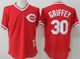 Cincinnati Reds #30 Ken Griffey Red Mesh Throwback Authentic Stitched MLB Jersey