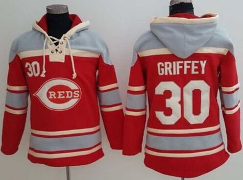 Cincinnati Reds #30 Ken Griffey Red Sawyer Hooded Sweatshirt Authentic Stitched MLB Jersey
