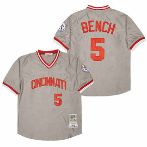 Cincinnati Reds #5 Johnny Bench Gray 1976 Pollover Throwback Authentic Stitched MLB Jersey