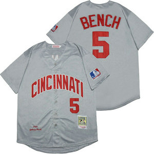 Cincinnati Reds #5 Johnny Bench Grey 1969 Pullover Throwback Authentic Stitched MLB Jersey