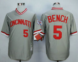 Cincinnati Reds #5 Johnny Bench Grey 1976 Pullover Throwback Authentic Stitched MLB Jersey