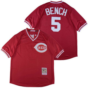 Cincinnati Reds #5 Johnny Bench Red BP Pullover Throwback Authentic Stitched MLB Jersey