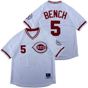 Cincinnati Reds #5 Johnny Bench White Pullover Throwback Authentic Stitched MLB Jersey