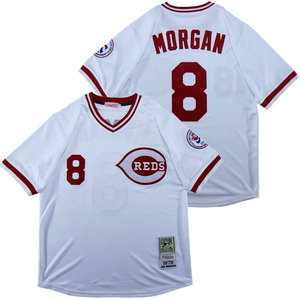 Cincinnati Reds #8 Joe Morgan White Pullover Throwback Authentic Stitched MLB Jersey