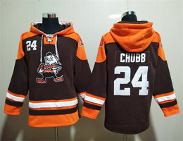 Cleveland Browns #24 Nick Chubb Brown All Stitched Hooded Sweatshirt