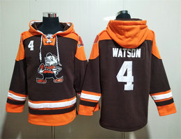 Cleveland Browns #4 Deshaun Watson Brown All Stitched Hooded Sweatshirt