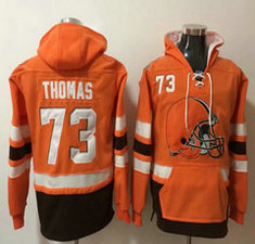 Cleveland Browns #73 Joe Thomas Orange All Stitched Hooded Sweatshirt
