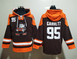 Cleveland Browns #95 Myles Garrett Brown All Stitched Hooded Sweatshirt