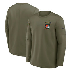 Cleveland Browns Olive 2025 Salute To Service Sideline Coaches Therma-FIT Long Sleeve Shirt