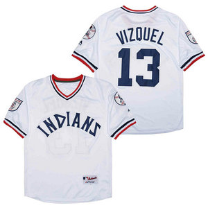 Cleveland Indians #13 Omar Vizquel White Throwback Game Authentic Stitched MLB Jersey