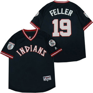 Cleveland Indians #19 Bob Feller Navy Throwback Authentic Stitched MLB Jersey