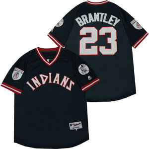 Cleveland Indians #23 Michael Brantley Navy Throwback Authentic Stitched MLB Jersey