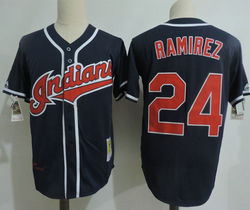 Cleveland Indians #24 Manny Ramirez Navy Throwback Authentic Stitched MLB Jersey