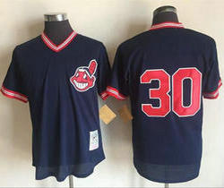 Cleveland Indians #30 Joe Carter Mitchell And Ness Blue Throwback Stitched MLB Jersey