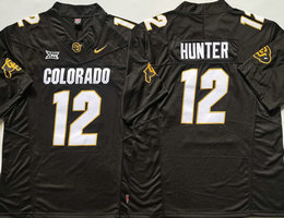 Colorado Buffaloes #12 Travis Hunter Black White name With Big 12 XII Patch 2024 F.U.S.E College Football Stitched Jersey
