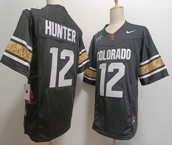 Colorado Buffaloes #12 Travis Hunter Black White number With Big 12 XII Patch F.U.S.E Jersey
