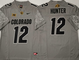 Colorado Buffaloes #12 Travis Hunter Gray With Big 12 XII Patch 2024 F.U.S.E College Football Stitched Jersey