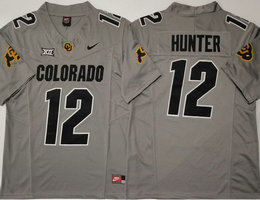 Colorado Buffaloes #12 Travis Hunter Gray sleeve with and Big 12 XII Patch Football Stitched Jersey