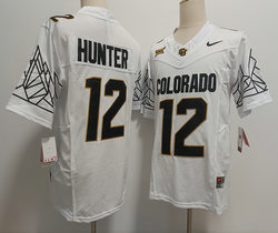 Colorado Buffaloes #12 Travis Hunter White Black Number With XII Patch College Football Stitched Jersey